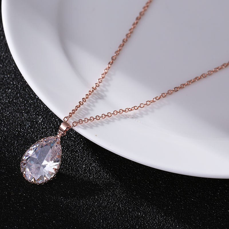 Elegant Waterdrop Accessory Cubic Zircon Crystal  Earrings Jewelry Set