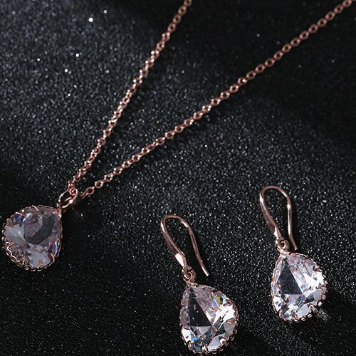 Elegant Waterdrop Accessory Cubic Zircon Crystal  Earrings Jewelry Set