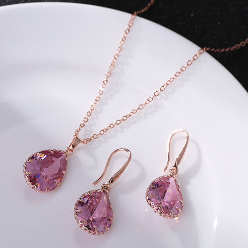 Elegant Waterdrop Accessory Cubic Zircon Crystal  Earrings Jewelry Set