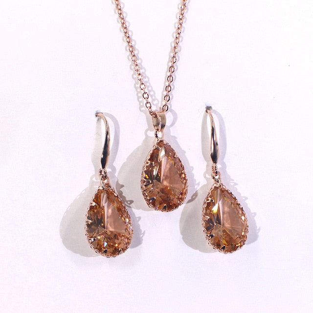 Elegant Waterdrop Accessory Cubic Zircon Crystal  Earrings Jewelry Set
