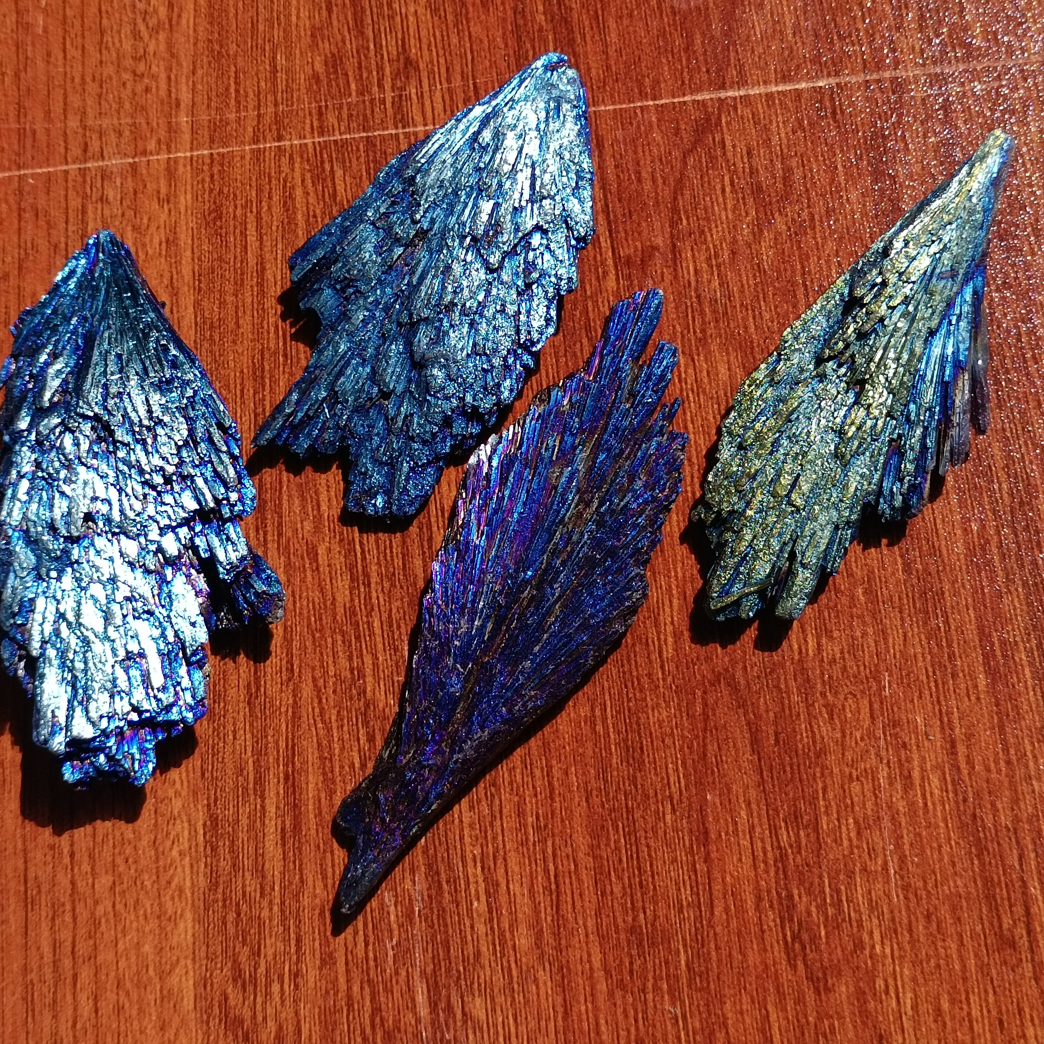 Electroplated black tourmaline blue flame feather crystal cluster