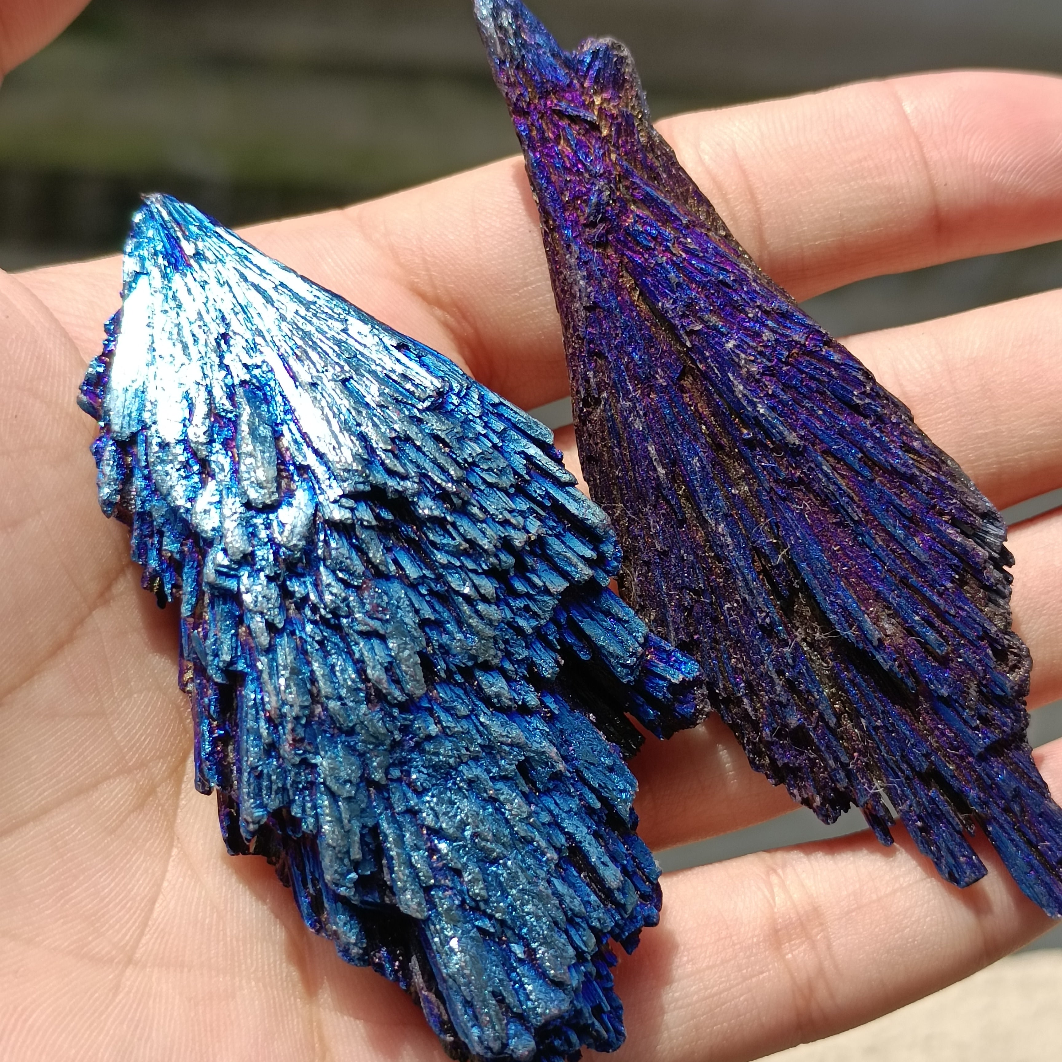 Electroplated black tourmaline blue flame feather crystal cluster