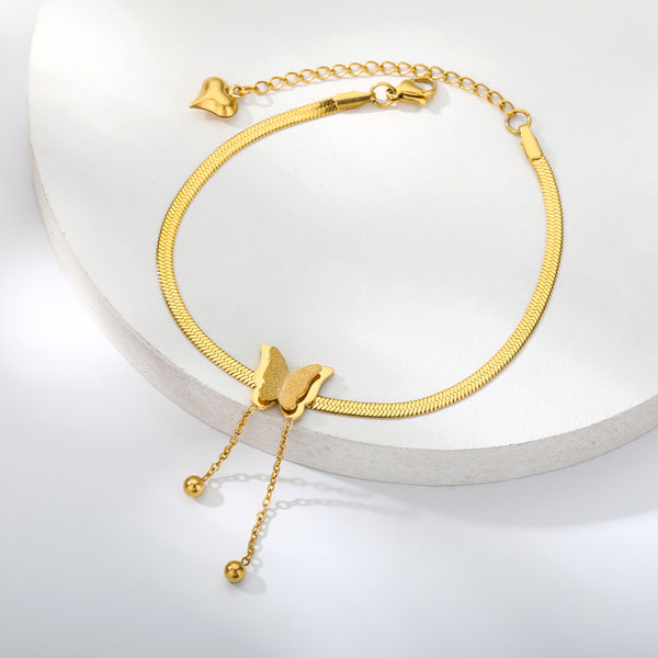 Tobilleras de mariposa para mujer, cadena de serpiente de acero inoxidable