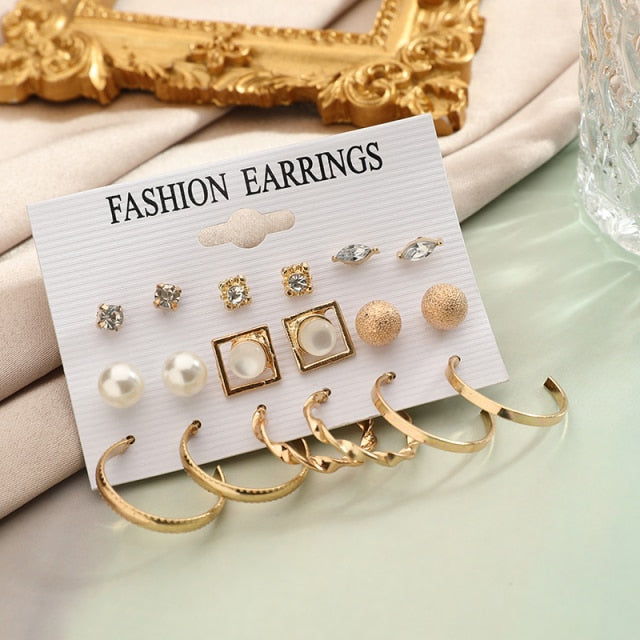 Fashion Gold Pearl Tassel Earrings Set