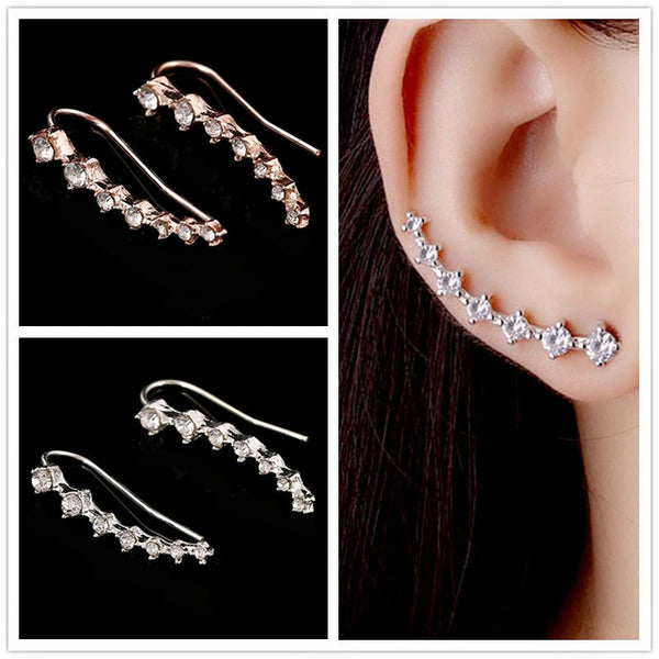 Pendientes de clip con forma de puño de oreja con cristales y diamantes de imitación de moda
