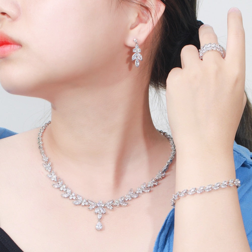 Brilliant Cubic Zircon Necklace Earrings Ring set