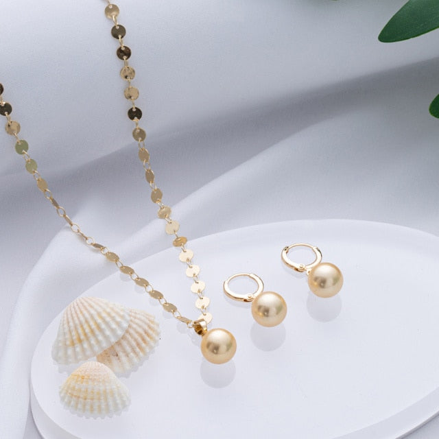 Pearl Pendant Necklace Gold Plated Jewelry Jewelery Sets