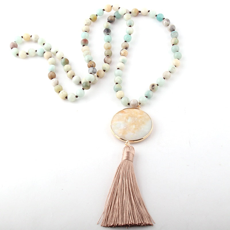 Fashion Bohemian Long Knotted Matching Stone Links Tassel Necklaces