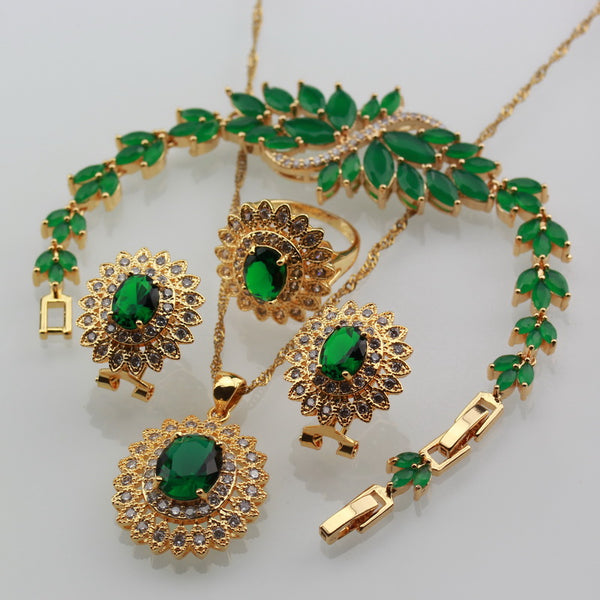 Conjuntos de joyas africanas de piedra verde color oro