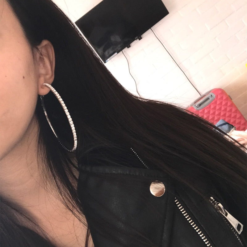 New 30-100mm Large Crystal Hoops Earrings