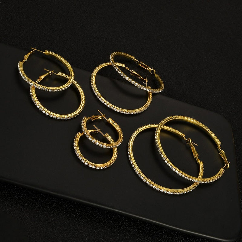 New 30-100mm Large Crystal Hoops Earrings