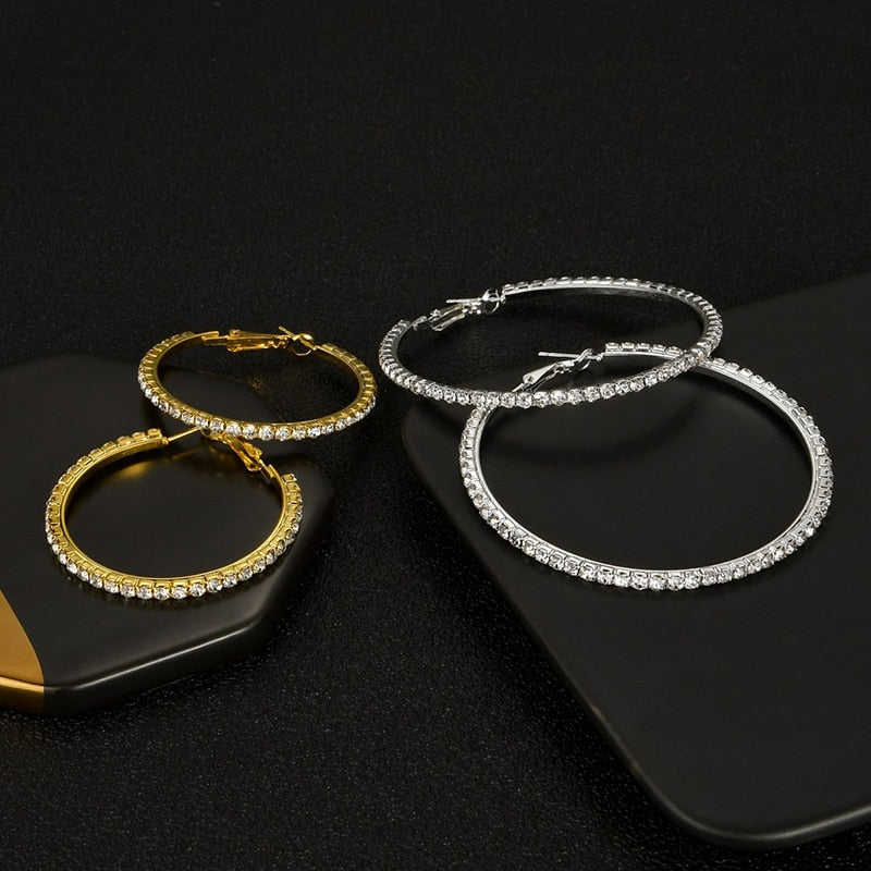 New 30-100mm Large Crystal Hoops Earrings