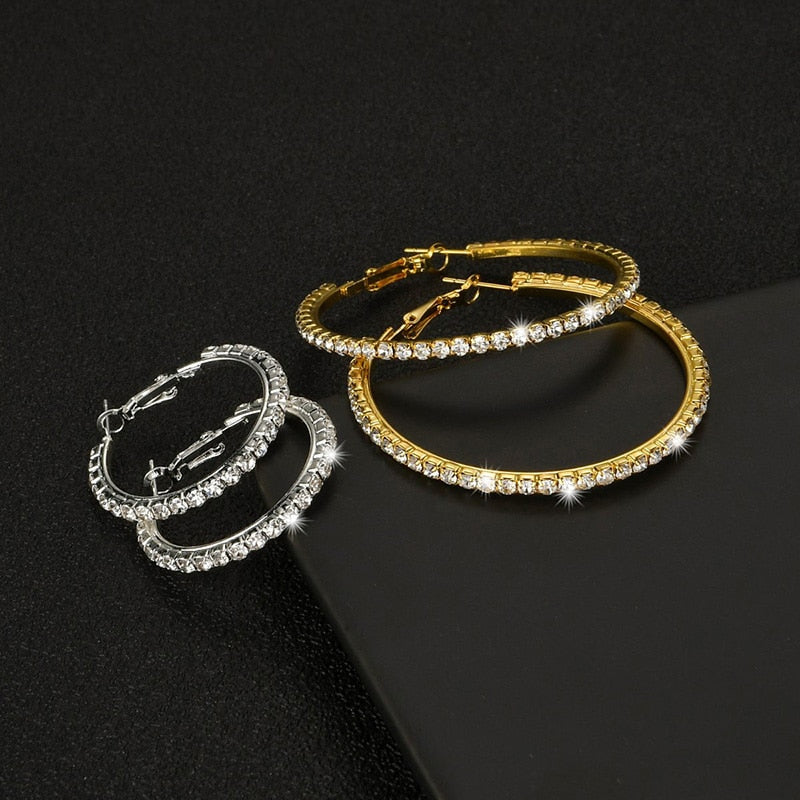 New 30-100mm Large Crystal Hoops Earrings