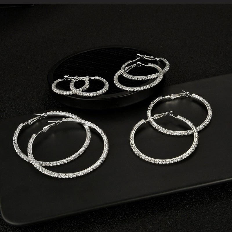 New 30-100mm Large Crystal Hoops Earrings