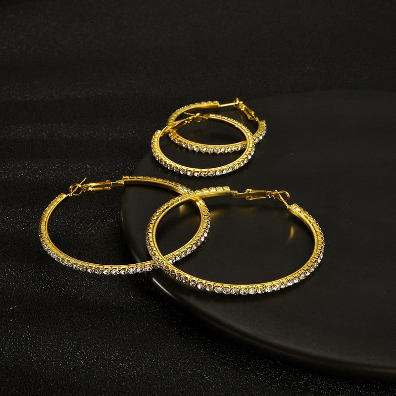 New 30-100mm Large Crystal Hoops Earrings
