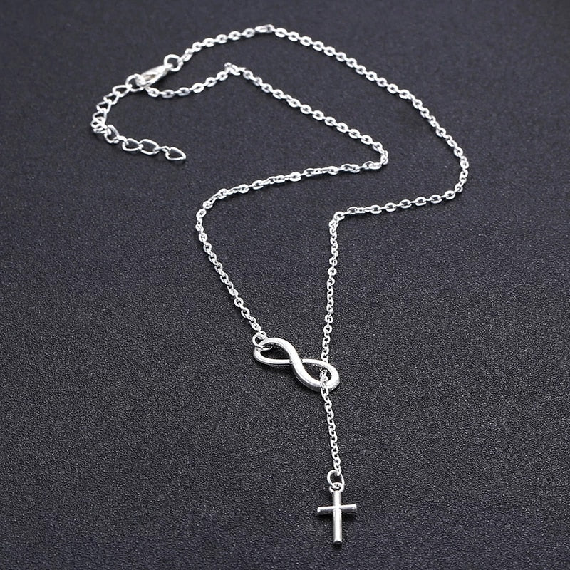 Classic 8 word Infinity Tassel Cross Pendant