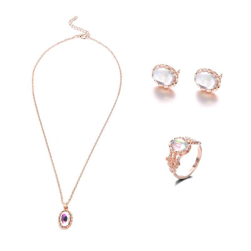 Natural Opal Jewelry Set Crystal  Pendant Necklace Earrings Ring Set