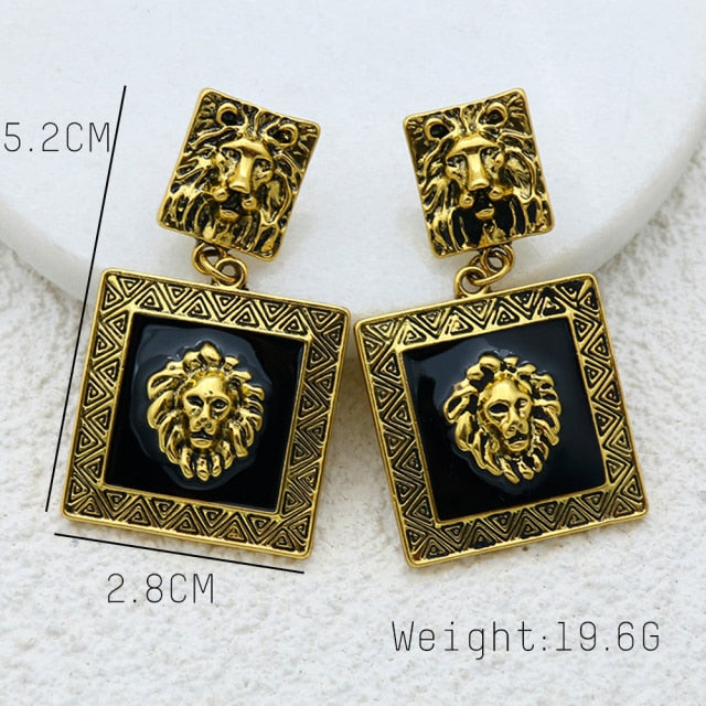 Trendy Lion Head Dangle Earring Metal Big Dangle Drop Earring