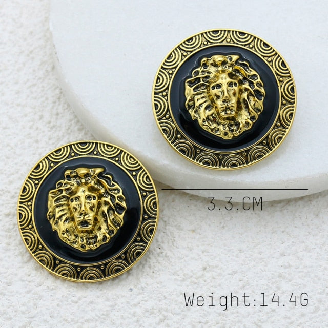 Trendy Lion Head Dangle Earring Metal Big Dangle Drop Earring