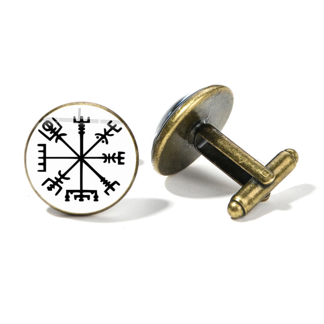 Nordic Vikings Compass Runes Men Cufflinks