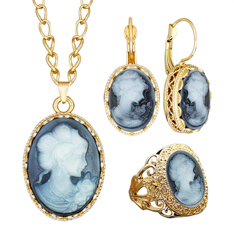 6 Colors Vintage Lady Queen Cameo Jewelry Sets