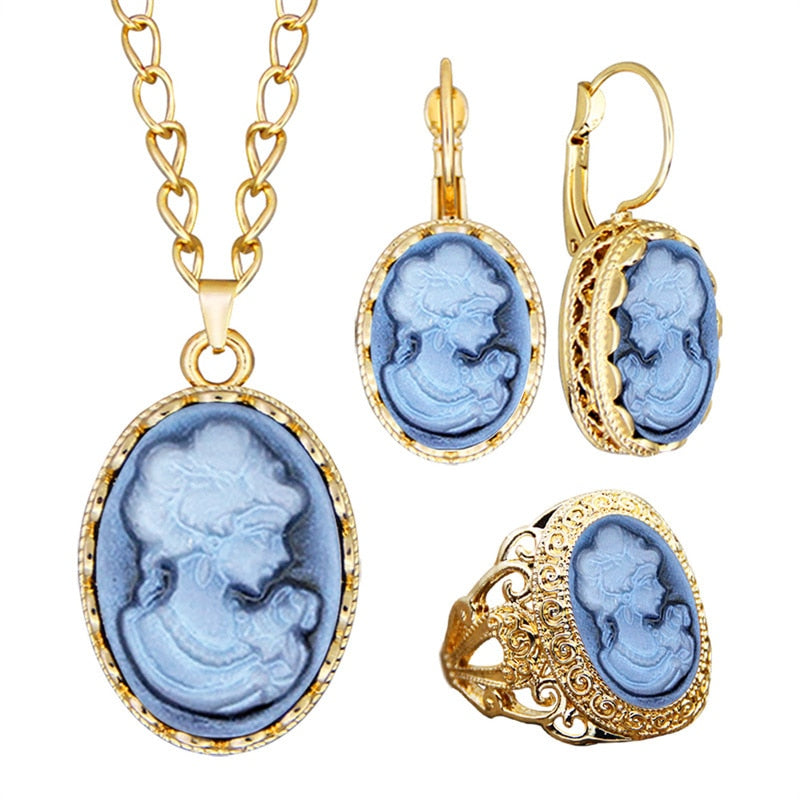 6 Colors Vintage Lady Queen Cameo Jewelry Sets