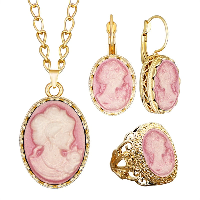6 Colors Vintage Lady Queen Cameo Jewelry Sets