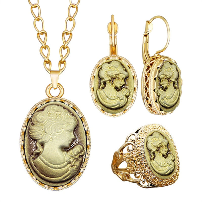 6 Colors Vintage Lady Queen Cameo Jewelry Sets