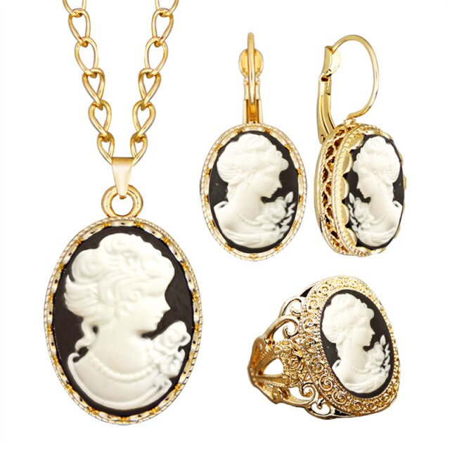 6 Colors Vintage Lady Queen Cameo Jewelry Sets
