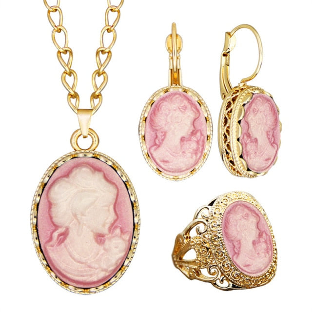 6 Colors Vintage Lady Queen Cameo Jewelry Sets