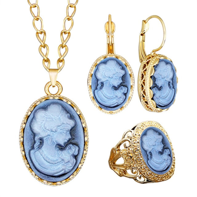 6 Colors Vintage Lady Queen Cameo Jewelry Sets