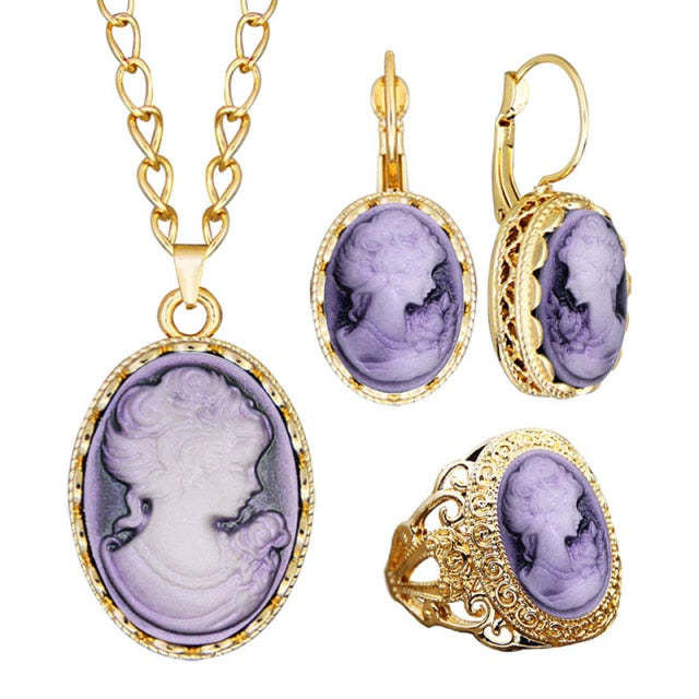 6 Colors Vintage Lady Queen Cameo Jewelry Sets