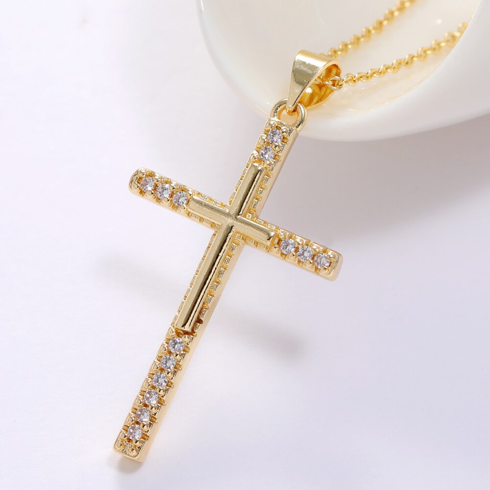 Gold Color CZ Cross Pendant Necklace