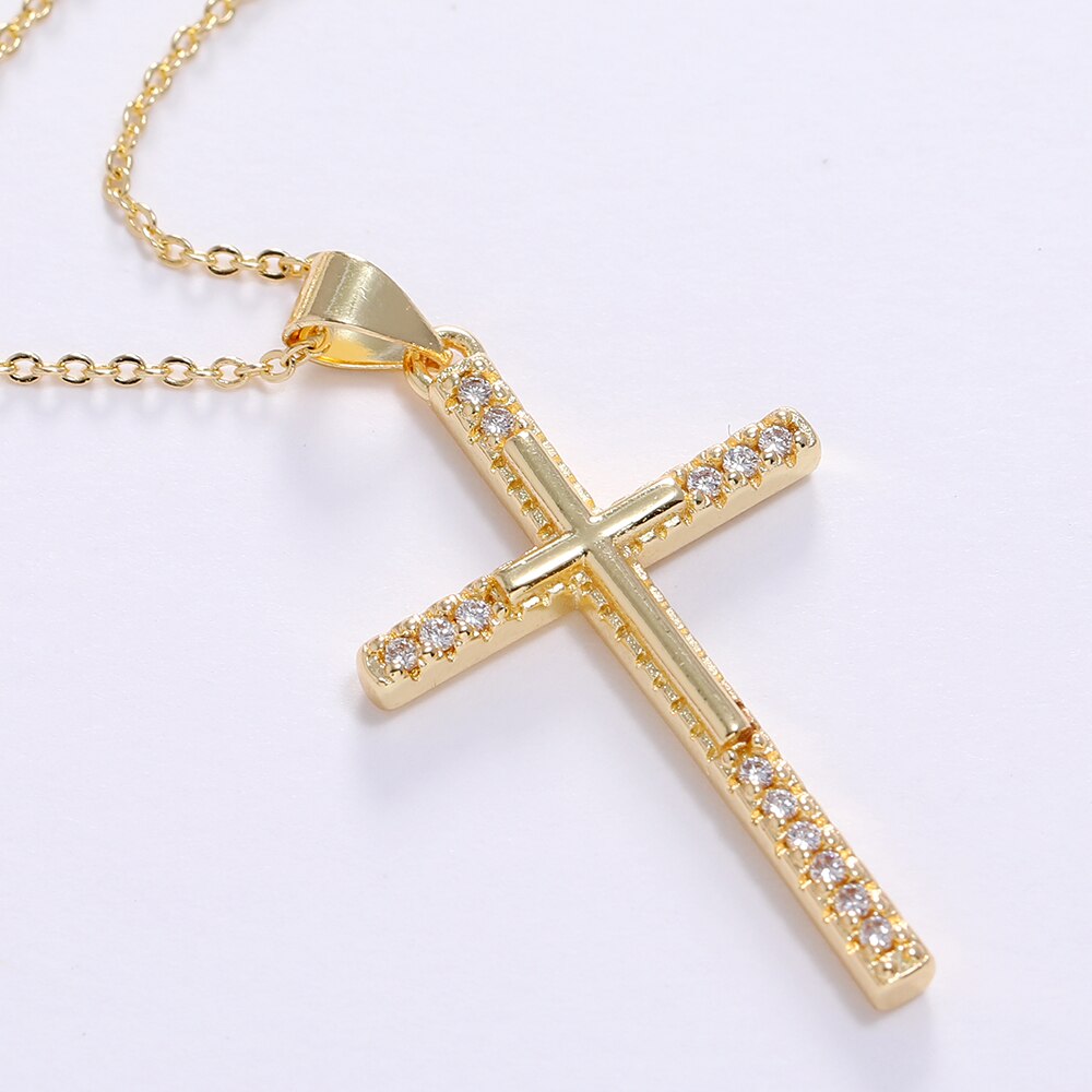 Gold Color CZ Cross Pendant Necklace
