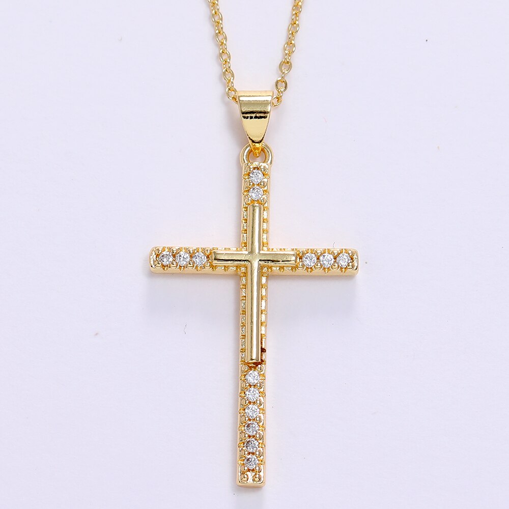 Gold Color CZ Cross Pendant Necklace