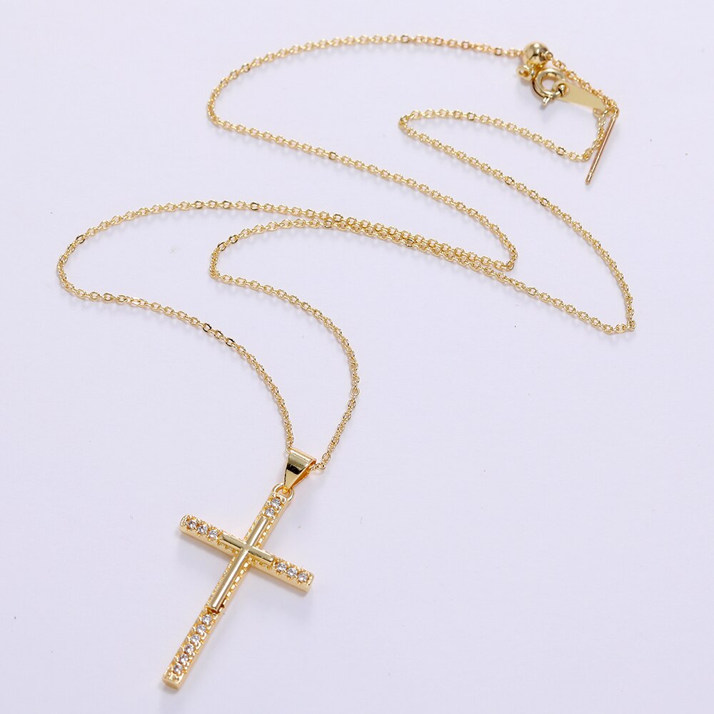 Gold Color CZ Cross Pendant Necklace
