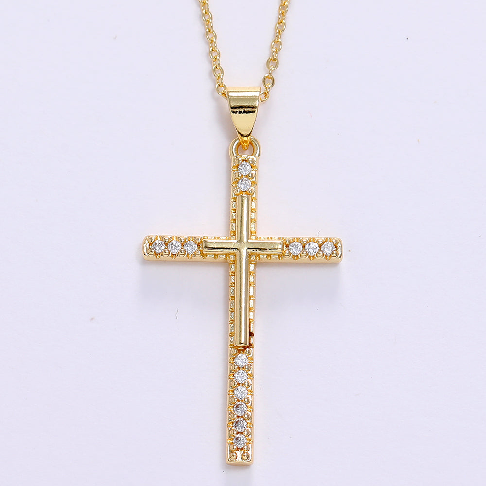 Gold Color CZ Cross Pendant Necklace