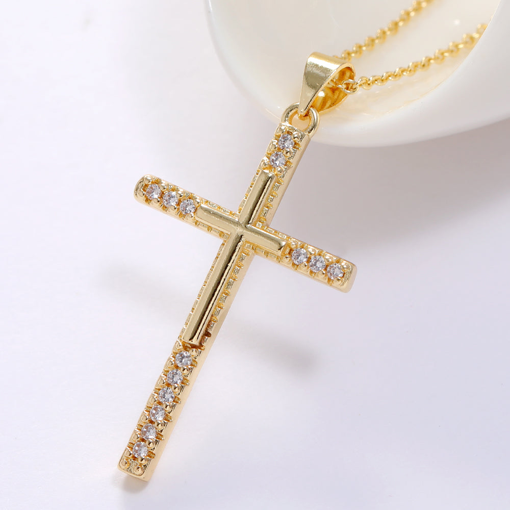 Gold Color CZ Cross Pendant Necklace