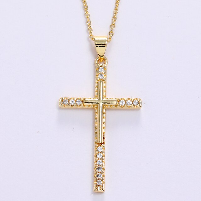 Gold Color CZ Cross Pendant Necklace
