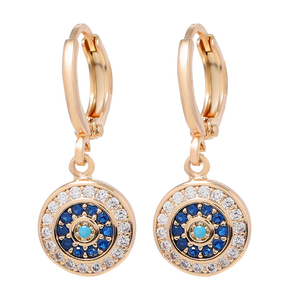 Rose Gold Colour Blue Turkish Round Eye Small Hoop Earrings