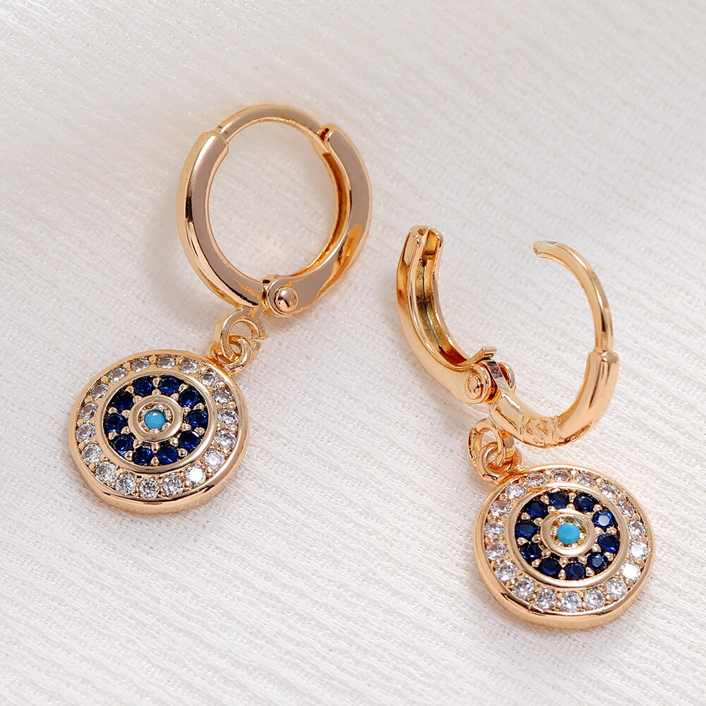 Rose Gold Colour Blue Turkish Round Eye Small Hoop Earrings