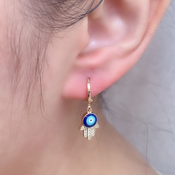 Rose Gold Colour Blue Turkish Round Eye Small Hoop Earrings
