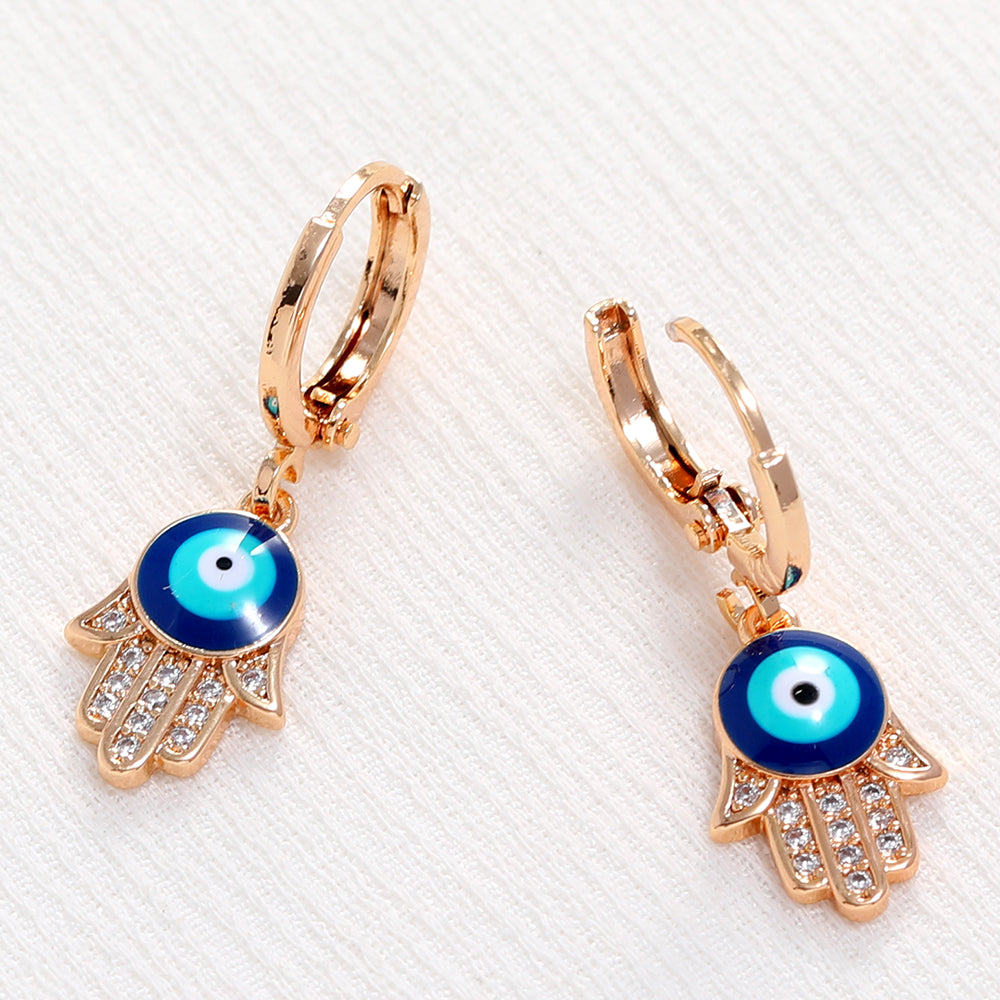 Rose Gold Colour Blue Turkish Round Eye Small Hoop Earrings
