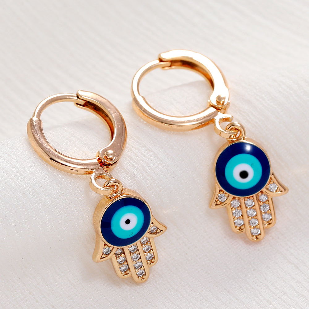Rose Gold Colour Blue Turkish Round Eye Small Hoop Earrings