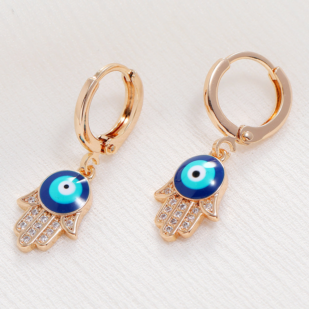 Rose Gold Colour Blue Turkish Round Eye Small Hoop Earrings