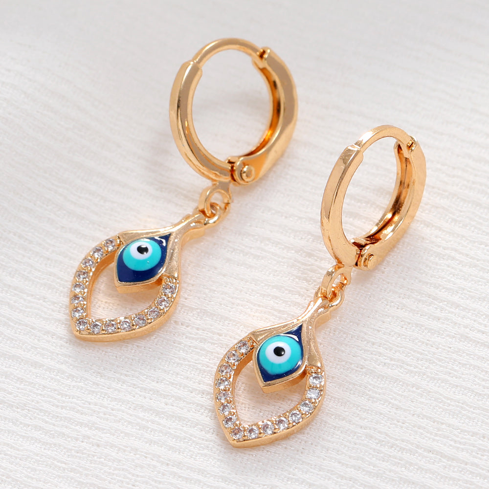 Rose Gold Colour Blue Turkish Round Eye Small Hoop Earrings