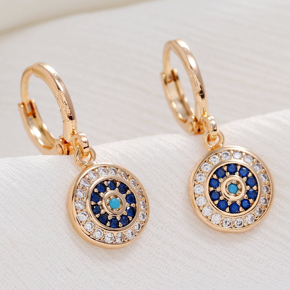 Rose Gold Colour Blue Turkish Round Eye Small Hoop Earrings