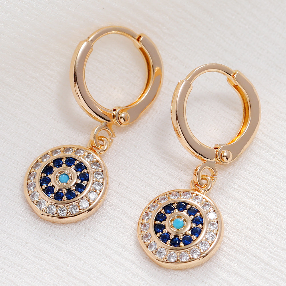 Rose Gold Colour Blue Turkish Round Eye Small Hoop Earrings