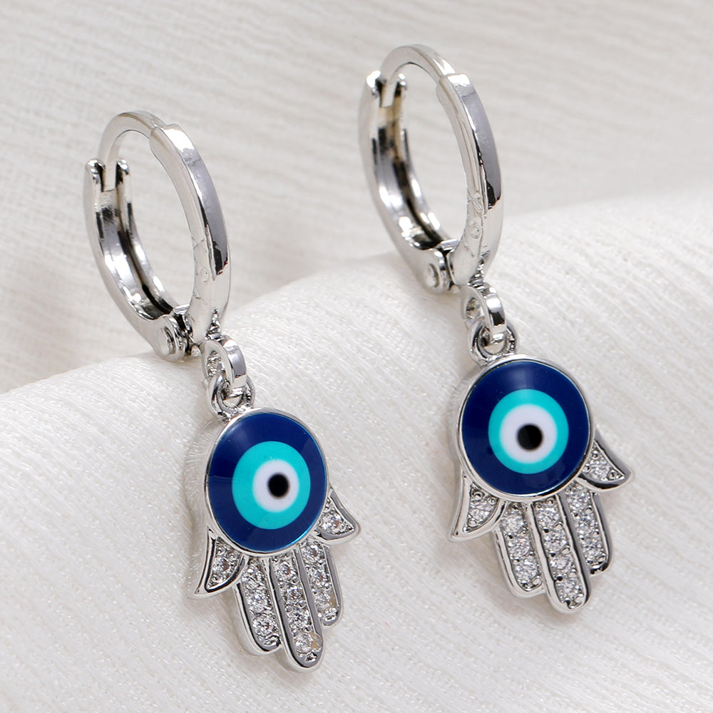 Rose Gold Colour Blue Turkish Round Eye Small Hoop Earrings
