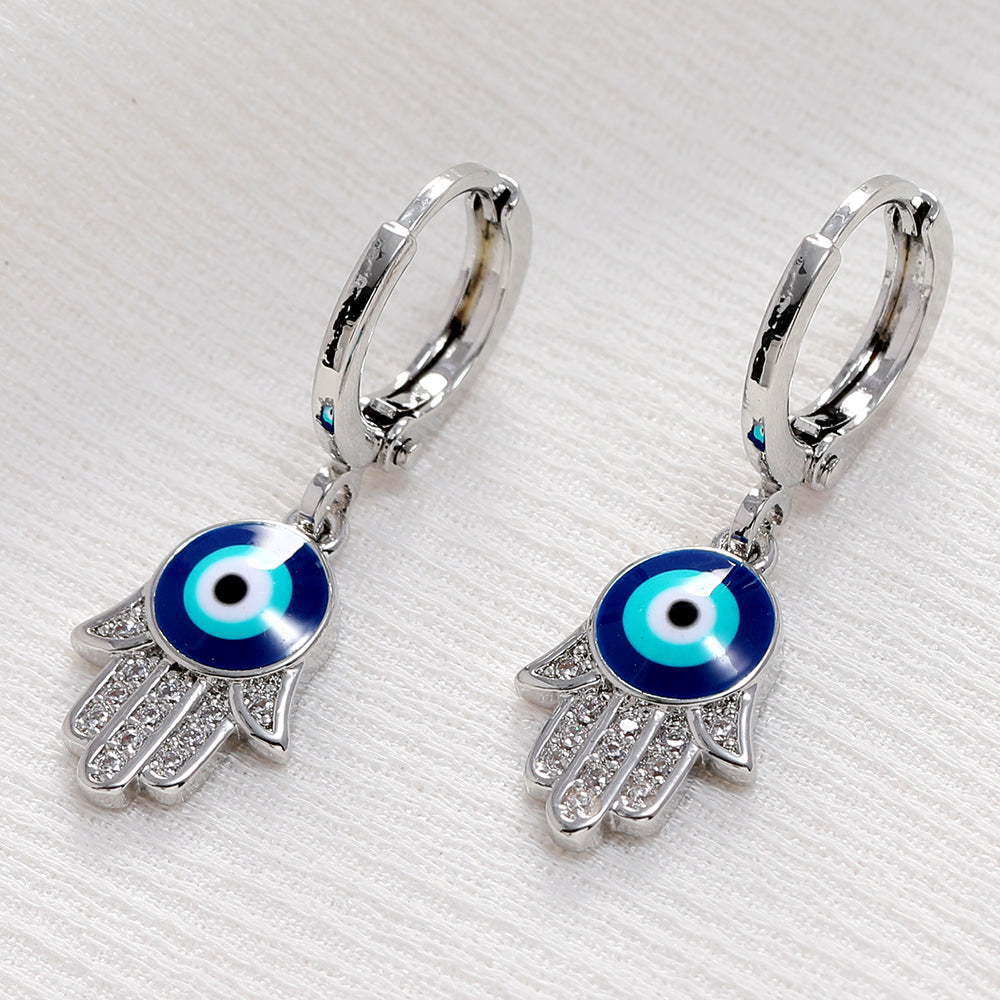 Rose Gold Colour Blue Turkish Round Eye Small Hoop Earrings